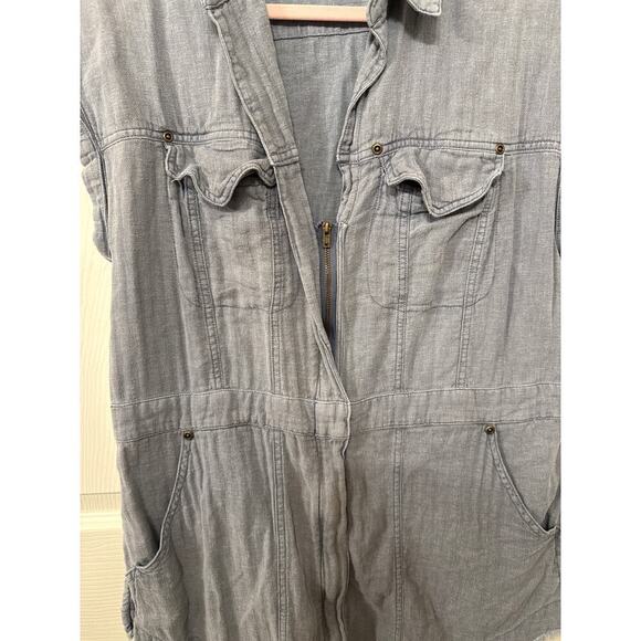 We the Free Just Say When Denim Blue Linen Blend Tunic Top, XS - Picture 6 of 8